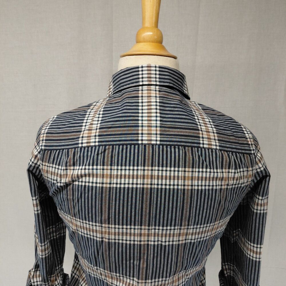 Pendelton Plaid  Button-up Rolled-Sleeve Blouse with Collar Navy/ Tan Sz XS - Picture 5 of 8